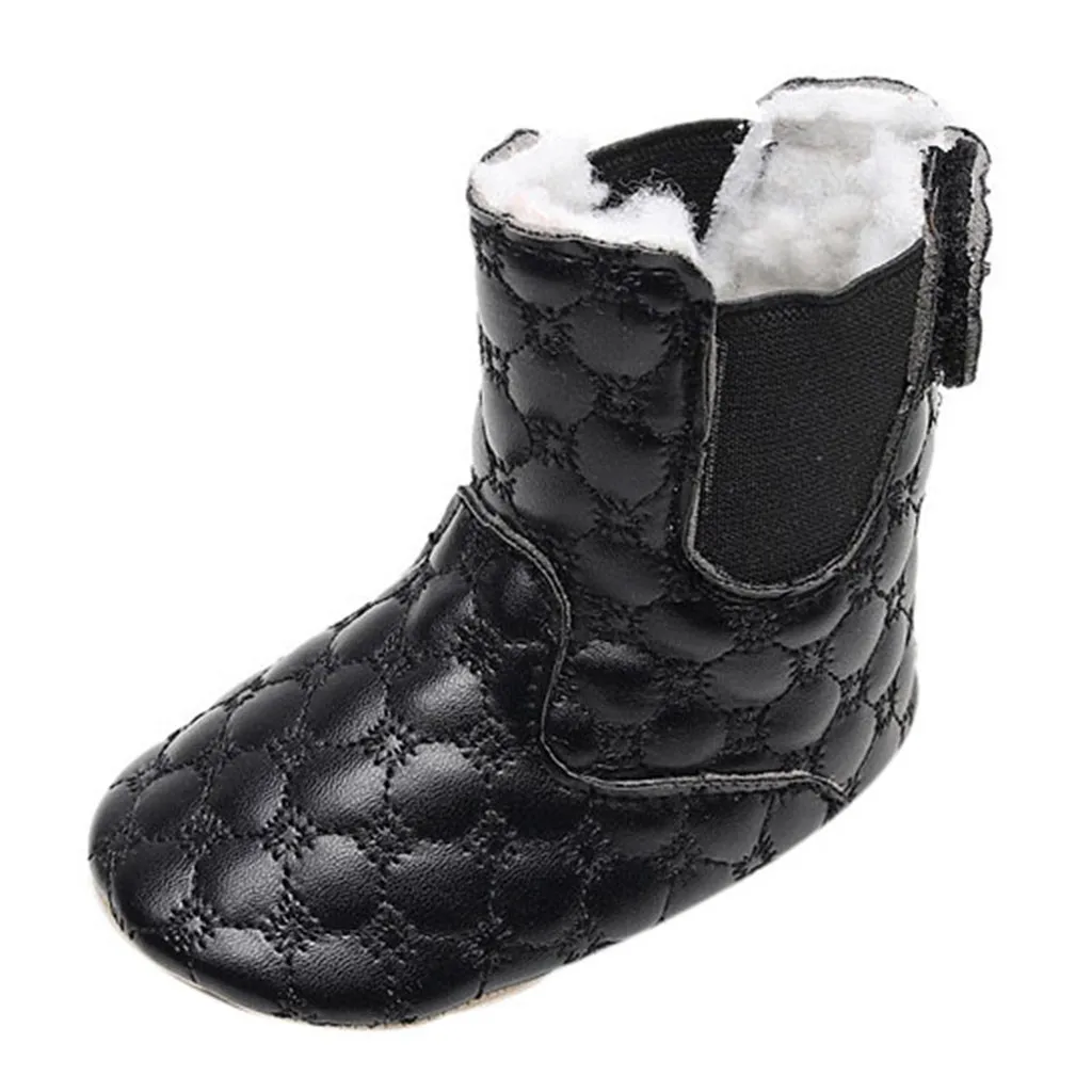 Детская зимняя плюшевая теплая однотонная детская обувь; зимние ботинки и ботинки; кожаная обувь для новорожденных; теплые ботинки;# YL - Цвет: Черный
