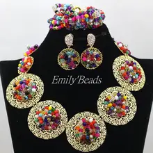В африканском стиле Разноцветные Кристалл Бусины комплект ювелирных изделий в нигерийском стиле свадебный комплект ювелирных изделий моды, свадебные украшения, комплект alj107