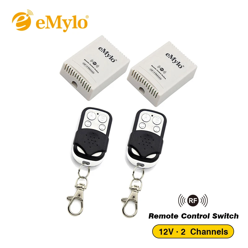 eMylo RF 12V Smart Switch Wireless Remote Control Light 433Mhz 2X Black&ampWhite Transmitter 2 Channels Relays Momentary | Обустройство