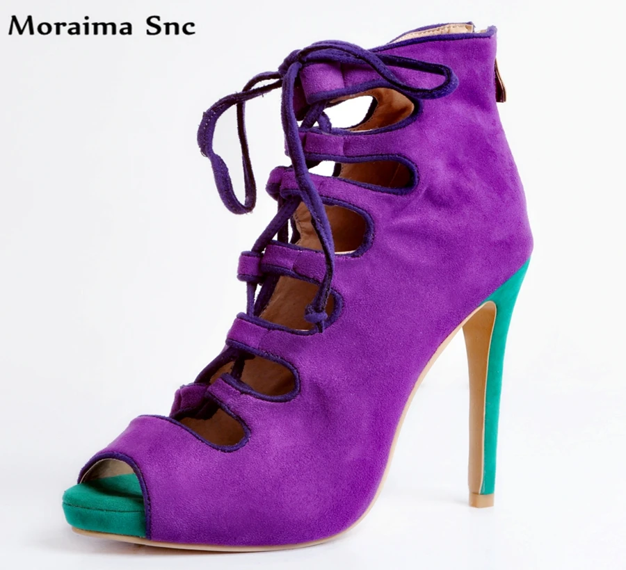 

Moraima Snc fashion women platform peep toe Concise type sexy catwalk high heel Ankle strap vintage velvet casual shoes