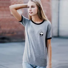 Embroidery Design Aliens T Shirts Women Funny Cheap Short Sleeve Tee Shirt Cotton Female Students T-shirts Teenagers