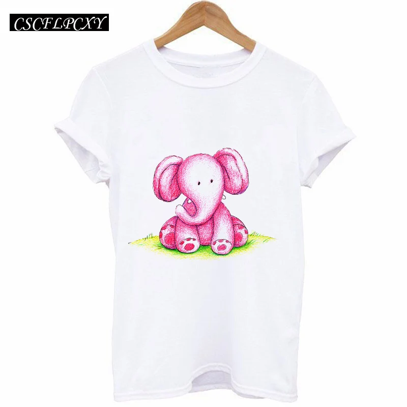 Повседневная футболка женская футболка с коротким рукавом Kawaii с принтом слона Camisetas Mujer топы футболки женские белые футболки с круглым вырезом