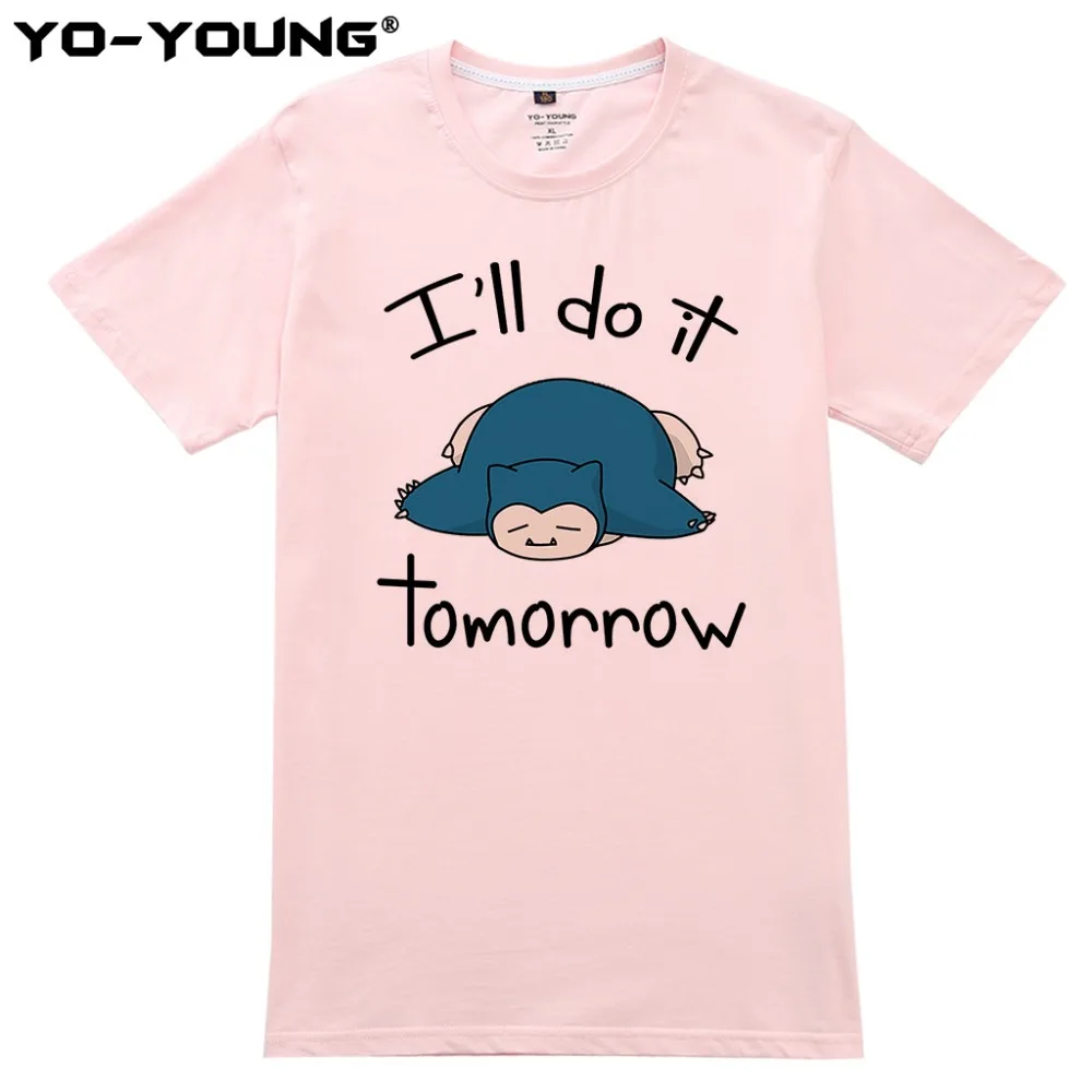 Йо-юные женские футболки, забавные Покемон Snorlax Nope I Will Do it Tomorrow, с принтом, чёсаный хлопок, повседневные футболки на заказ