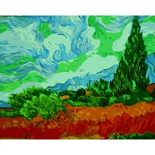 Best фотографии DIY цифровой Нефть Краски ing Краски по номерам Рождество День рождения уникальный подарок Ван Гог кипариса в пшеницы поле