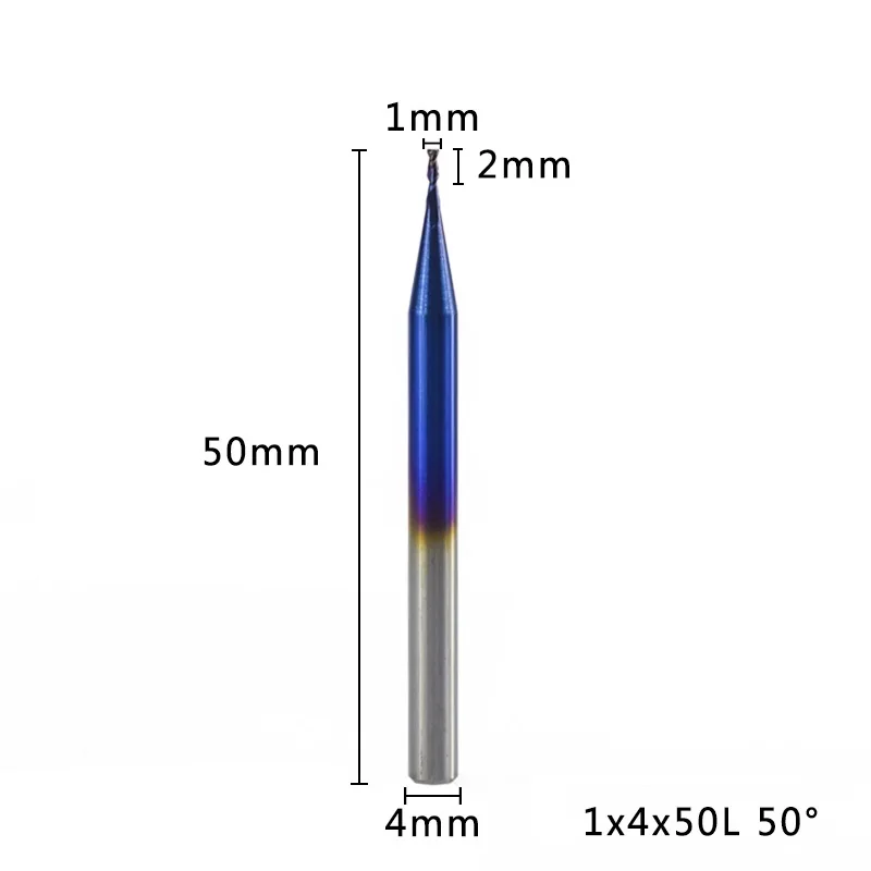 1 шт. 2 флейты 1-12 мм плоская фреза HRC 50 Nano с синим покрытием гравировальная фреза Вольфрамовая сталь плоская Концевая фреза - Длина режущей кромки: D1xD4x50L