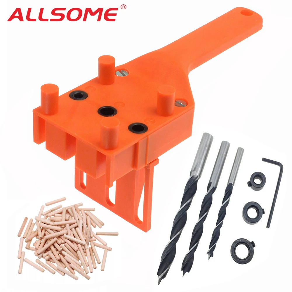 ALLSOME Woodworking Dowel Jig with 6 8 10mm Drill Bits Wood Drilling Doweling Hole Saw Tools