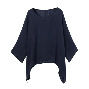 

Womens Ladies Casual Plus Size Loose Cotton Linen Solid Color Tops Shirt Blouse Linen O-Neck Short Sleeve Blusa Verano Mujer