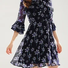 2018 New Listing Women Summer Floral Printed V Neck Lace Up Butterfly Sleeve Chiffion Plaeated Dress Women Elegant Dress