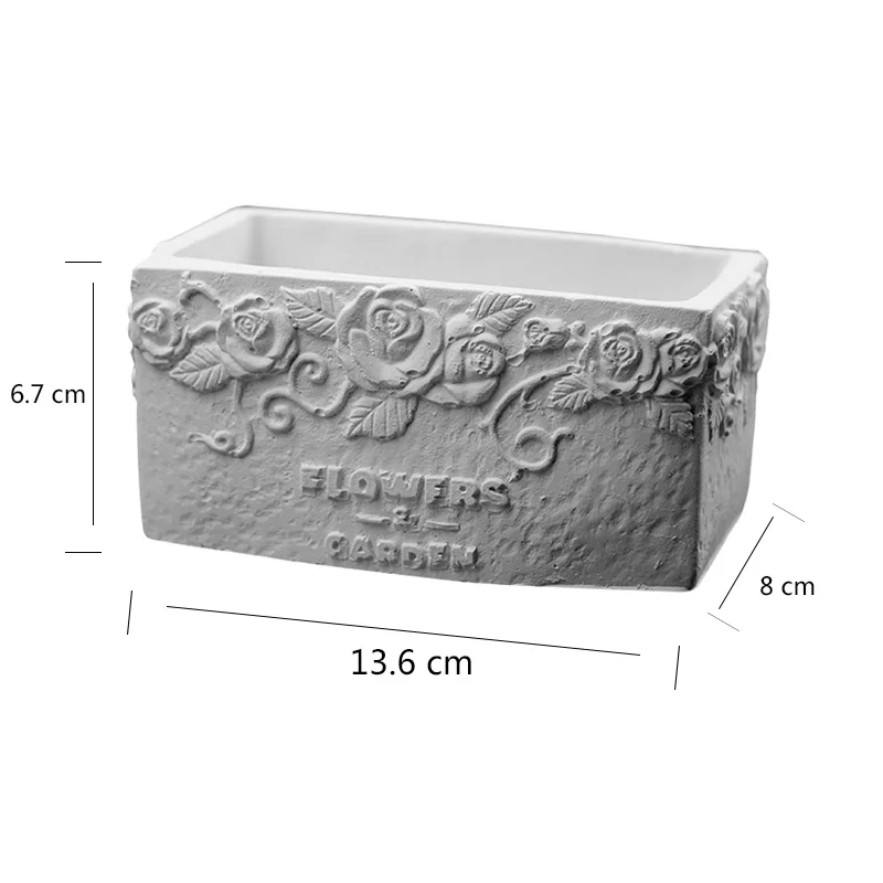 Rectangular Silicone Concrete Mold Embossed Cement Planter Mould Garden Bonsai Decorating Tool