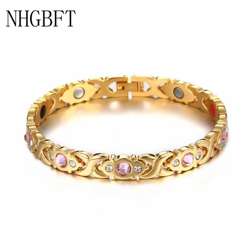 

NHGBFT New Arrivals Mens Health Magnetic Bracelet For Women Gold Color Stainless steel Bracelets Charm Jewelry Dropshipping