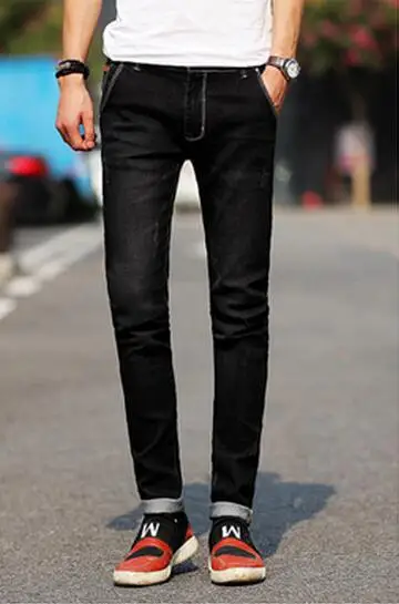 Новинка, модные мужские джинсы, светильник, цветные, стрейчевые, повседневные Прямые джинсы, облегающие, разноцветные, обтягивающие джинсы, мужские хлопковые джинсы - Цвет: Черный