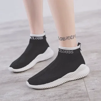 

2019 Spring Autumn Women Sneakers Comfort Mesh Cloth Platform Running Shoes for Women Wild Three Colors Sock Woman Shoes Y2-9