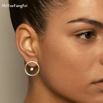 

New European Vintage Gold Color Earrings Circle Handmade Cool Crystal Small Stud Earring For Women Bijoux Fashion Jewelry