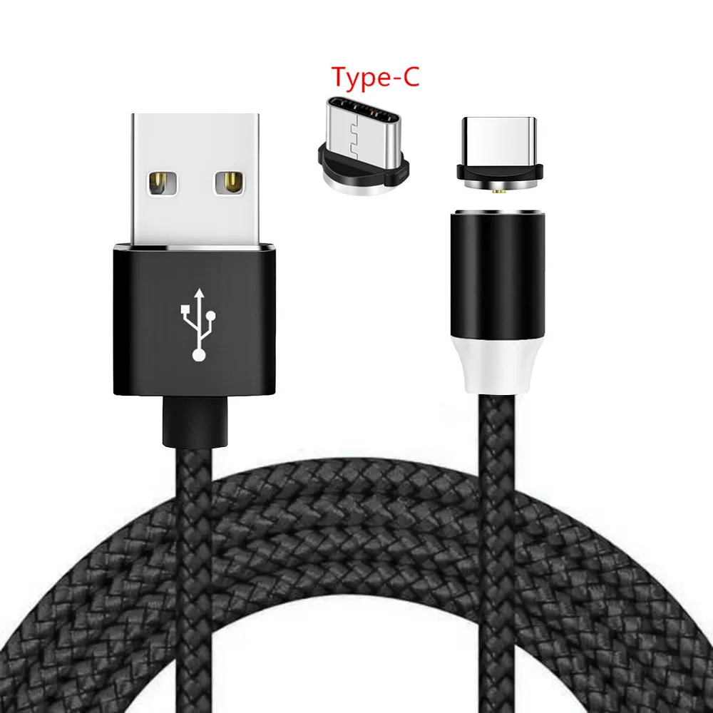 Магнитный кабель Micro USB type-C с магнитным зарядным устройством для samsung A7 A10 A50 A90 sony Xperia 10 XA1 Z3 zte Axon 9 10 Pro Blade A3 A6 V7 - Цвет: Black Type C Cable