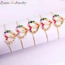 10 шт., Радужный фианит золотистого цвета, регулируемая цепочка, микро кубический цирконий, шарм, много букв в форме слуха, браслет для женщин, ювелирные изделия