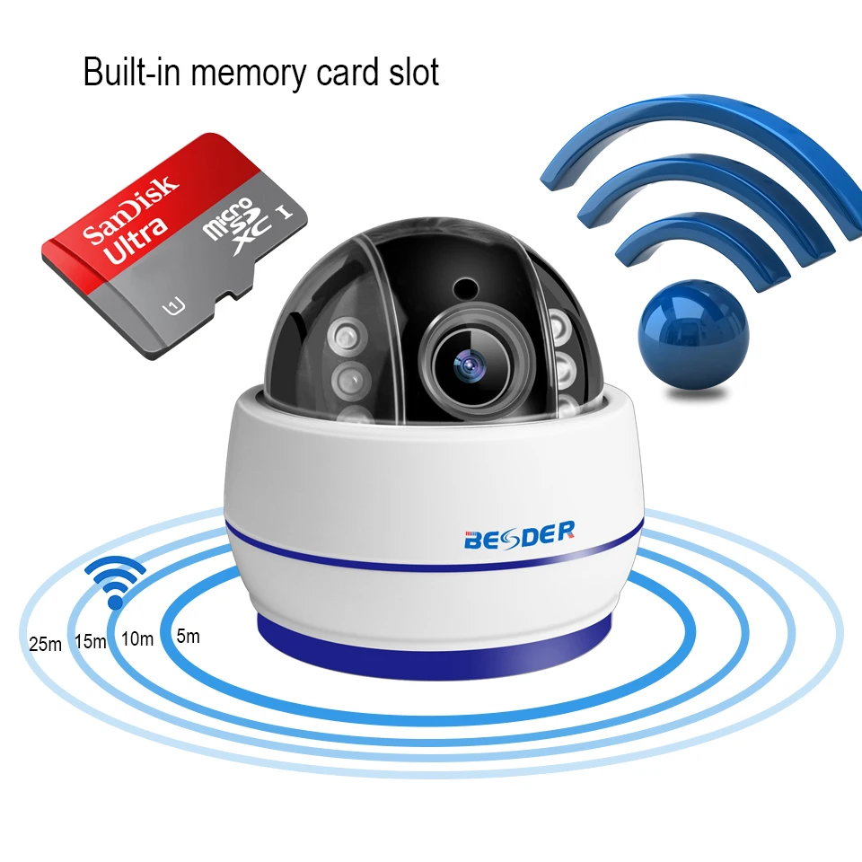Беспроводная скоростная купольная PTZ камера BESDER Wi Fi HD 1080P 960P Автофокус 5 кратный