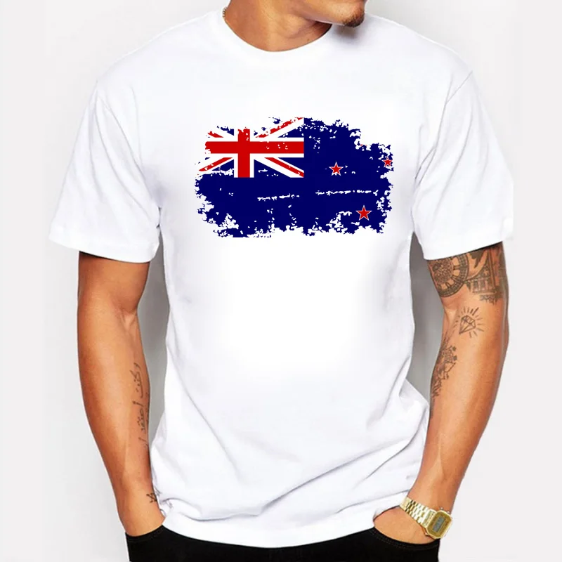 BLWHSA Fashion But Nostalgic Style New Zealand National Flag men's T shirt Pure Cotton Short