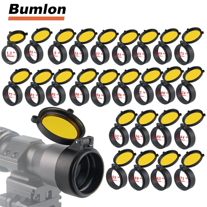 30-69MM Transparent Rifle Scope Lens Cover Flip Up Quick Spring Protection Cap Yellow Objective Lense Lid for Calibe HT37-0073