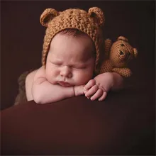 

Newborn Photography Crochet Bear Ears Hats for Baby Photo Shoot Knitted Toy Bear Baby Cap Newborn Fotografia Chapeau Enfant Ete