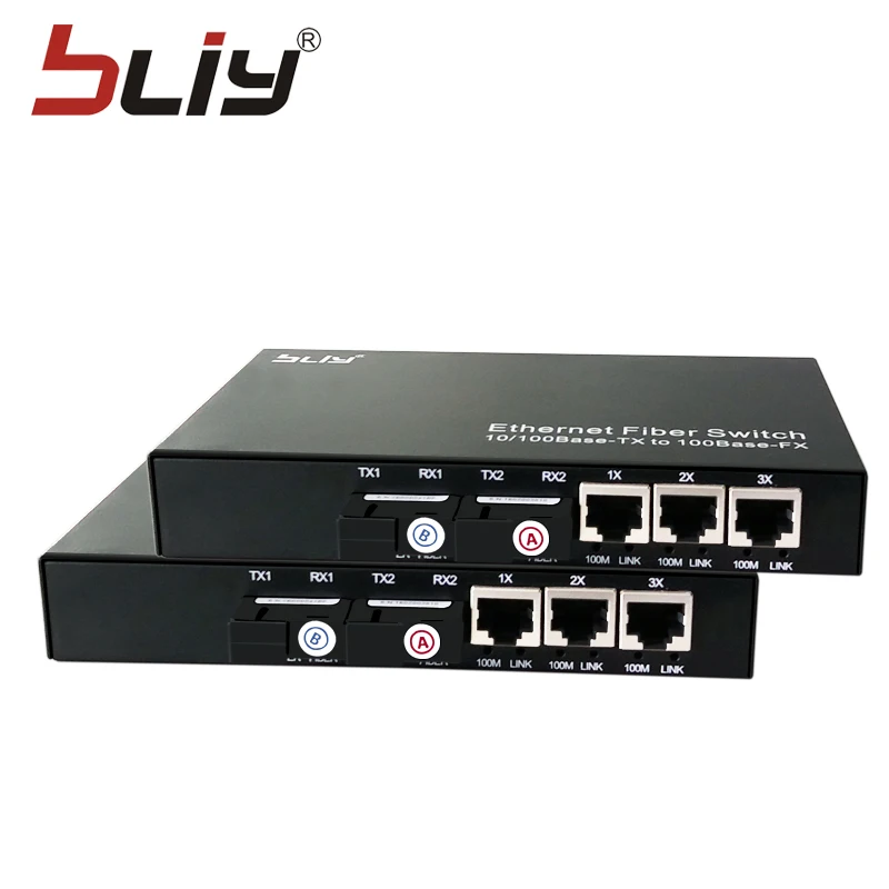 

best single mode 3 rj45 utp ethernet to 2 fiber optical port 100Mbps fast ethernet fiber switch