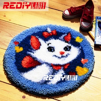 

Hot New 3D Latch Hook Rug Kits DIY Needlework Unfinished Crocheting Rug Yarn Cushion Mat Embroidery Carpet Rug Cartoon Miss Cat