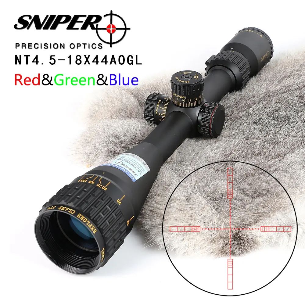 

Lambul 4.5-18X44 Tactical Optical Hunting Rifle Scope Optics Air Rifle Optics Sight Etched Reticle RGB Illuminated Rifle Scope