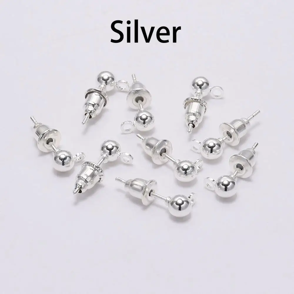 Silver 50 шт., 3, 4, 5 мм, золото/серебро/серьги из родия, шпильки, пули, заглушка, Шариковые бусины, головные серьги, шпильки, принадлежности для изготовления ювелирных изделий - Цвет: Silver