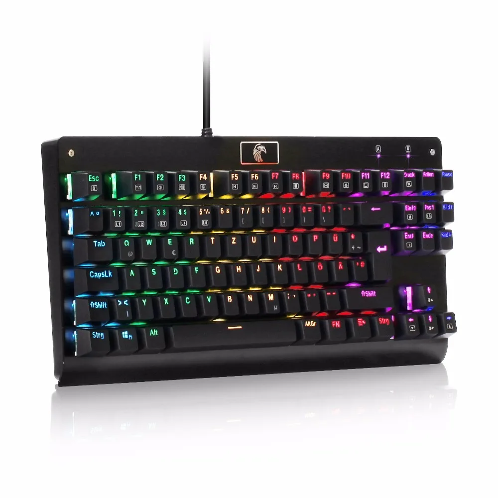 

German layout Mechanical Gaming Keyboard TKL RGB Led Backlit Anti-Ghosting Gamer Keyboard 88 Keys Clicky Blue Switches Z77