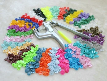

Free shipping T-5-007 1 hand press plier + 200sets 12.4mm plastic nylon 5colors snap fastener 4-part buttons