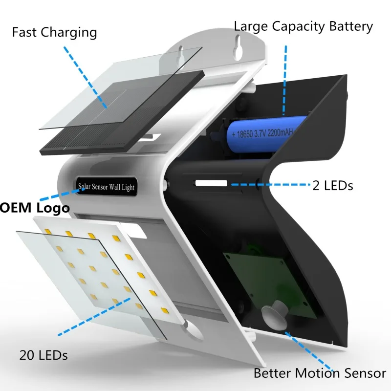 20+ 2 светодиодный датчик движения PIR на солнечной энергии настенный светильник Открытый водонепроницаемый энергосберегающий уличный садовый светильник безопасности