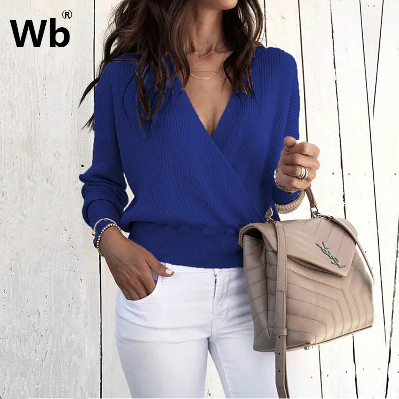 

Sexy V Neck Cross Autumn Knitted Sweater Women Pullover Hollow Out 2018 Winter Cashmere Women Sweater Backless Streetwear Jumper