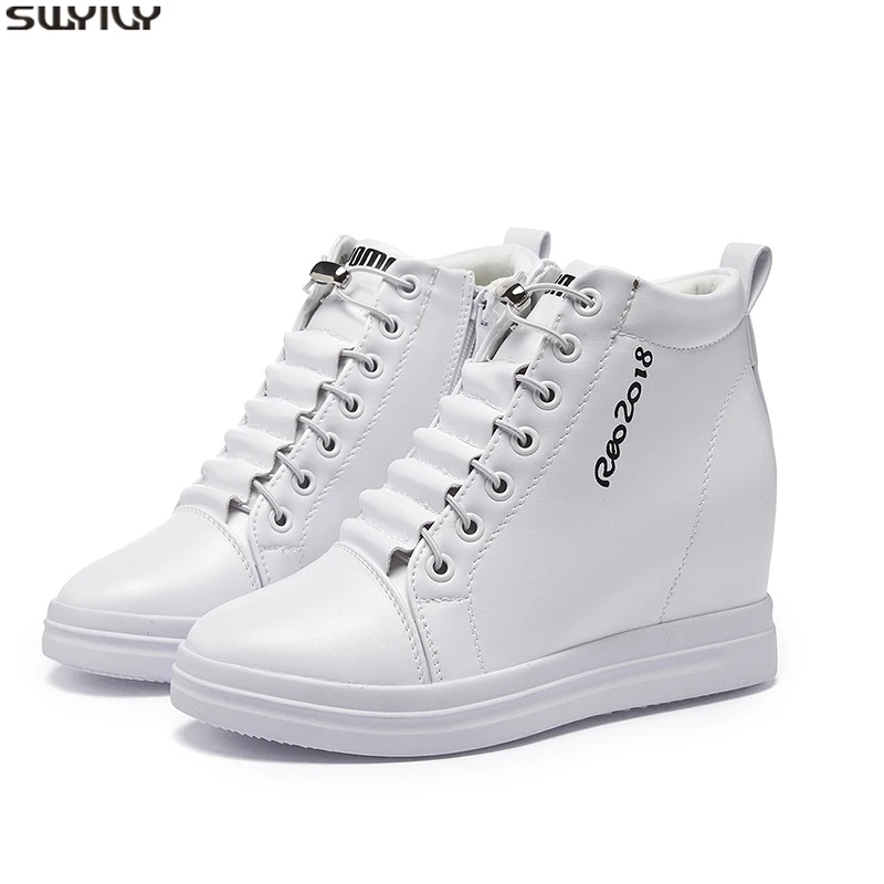 

SWYIVY Wedge Sneakers Women's Shoes White 2019 New Casual Shoes Female Platform Sneakers Hided Wedge Black Sneaker For Women