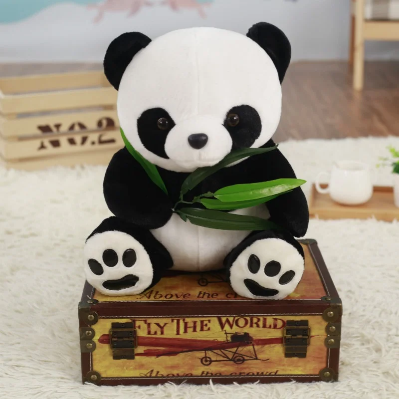 Funny Panda with Bamboo Leaves Plush Toys Soft Cartoon Animal Black and White Panda Stuffed Pendant Doll Kids Gifts