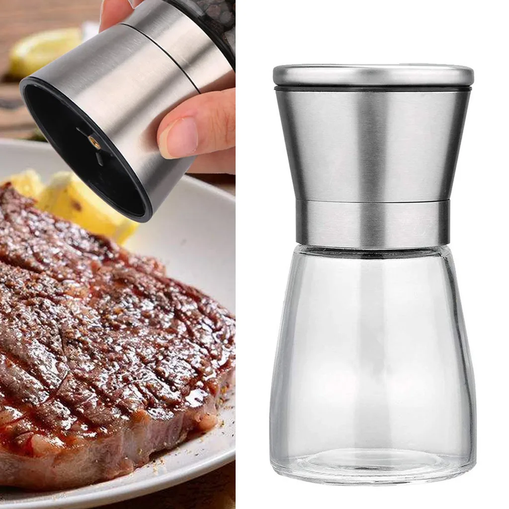 

Kitchen Salt And Pepper Grinder 6oz Stainless Steel Mill Shakers Easy to Use Fill 5.2 inch premium glass pepper grinder Hot