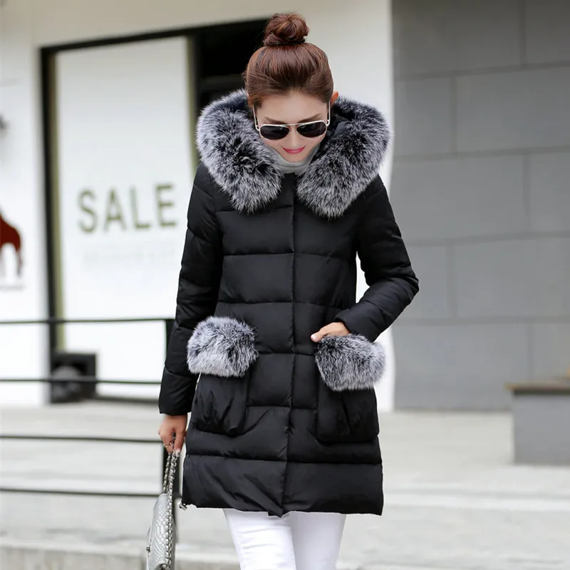 Ayunsue Для женщин Зимняя куртка-пуховик натуральным лисьим меховой воротник Плотные пуховики высокое качество плащ с капюшоном верхняя одежда манто Femme st451 - Цвет: Black