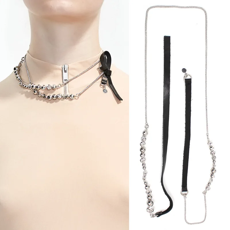 

Texture beads unique leather rope necklace Japanese and Korean trend temperament hanging simple atmosphere