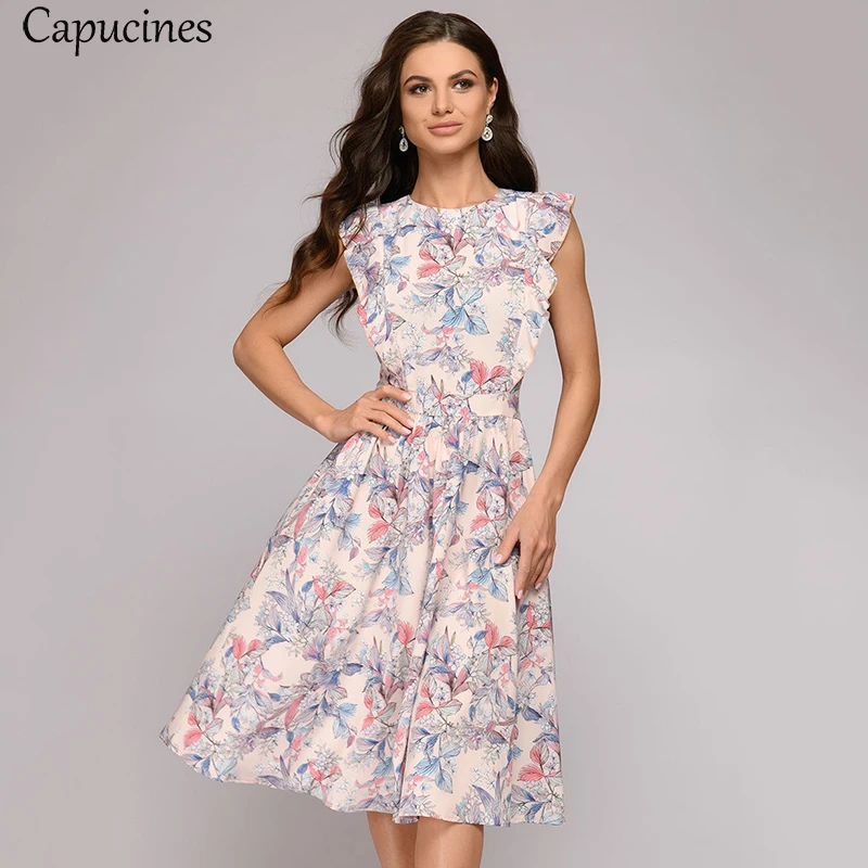 Fit and flare summer dress with sleeves Clearance