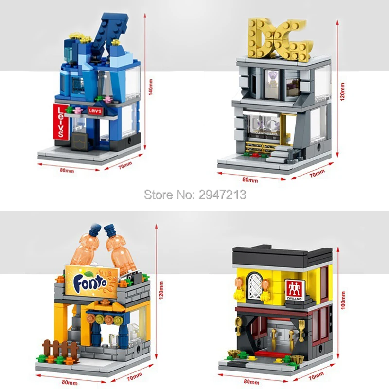 

hot compatible LegoINGlys city mini street view building block fashion jeans store Fanta soda water Drink shop brick toys gift