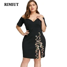 Rimiut женское платье большого размера, платья размера плюс с вырезом лодочкой, сексуальное платье с разрезом и принтом, элегантное винтажное платье Vestidos, Летний стиль