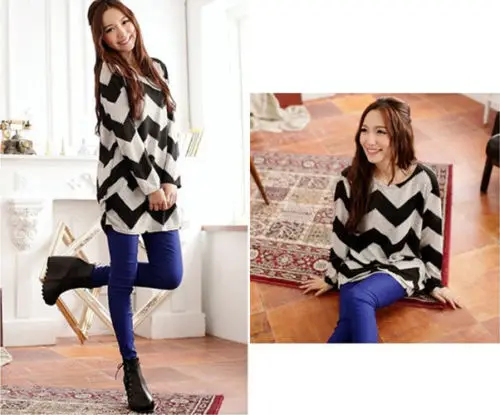 Для женщин Stripes Crewneck рукав летучая мышь с длинным рукавом Повседневное свободные