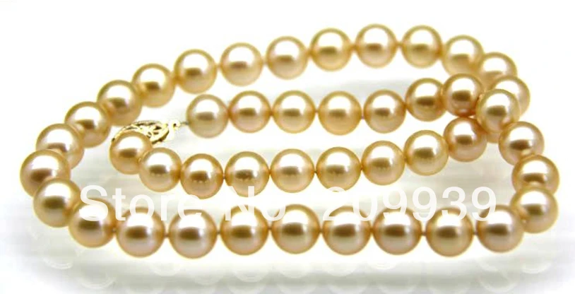 

FREE SHIPPING>>>@@ AS3341 14KT 8.5-9mm round champagne yellow Australia south sea pearl necklace