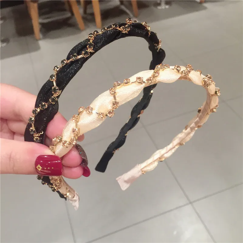 

1 Pcs Women Diamond Pearl Cross Chiffon Hairband Holder Hair Band 2019 Korean Elegant Crystal Headwear for Girls Womens