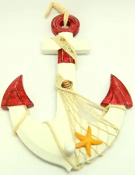

Nautical Style Wooden Rope Anchor Shaped Red Hanger Holder