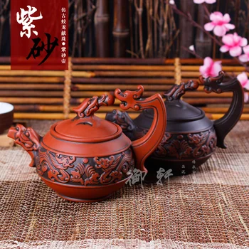 

Yixing authentic teapot tea set handmade ore Zhu mud teapot lifting beam Ssangyong play beads antique teapot