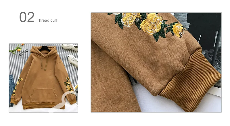 Толстовки с капюшоном и цветочной вышивкой для женщин, флисовая женская толстовка с длинным рукавом, пуловер, осень, уличная одежда с капюшоном
