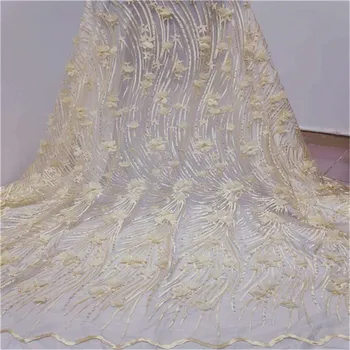 

pink New Design French Net Lace Fabric For Party Dress African 3d Flower Tulle Lace Fabric With Beads Swiss Voile lace Fabrids