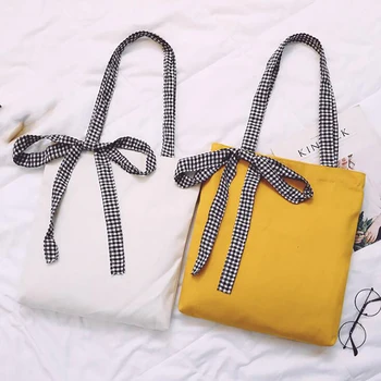 

Women Hand Bag Large Capacity Bag Women Student Leisure School Bag Small Fresh Belt Bow Girl Soft Joker Canvas Shopping Bag