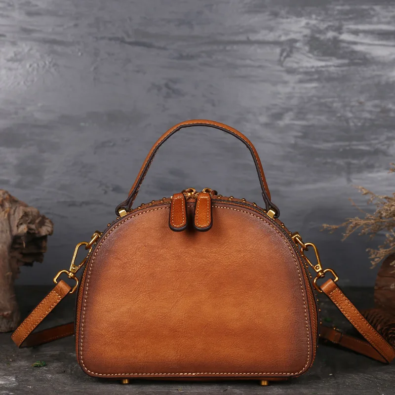 New Brand Women Genuine Leather Handbags Ladies Retro Elegant Shoulder Messenger Bag Cow Leather Handmade Womans Bags Vintage