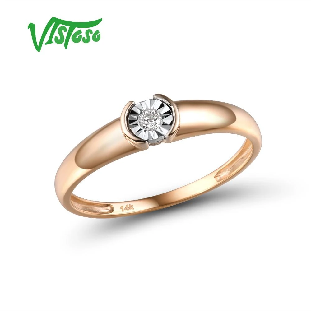 VISTOSO Anillo de oro 585 y diamante con dos de color para mujer, sortija, oro de 14 quilates, 14K, diseño moderno, fino, aniversario|Anillos| - AliExpress
