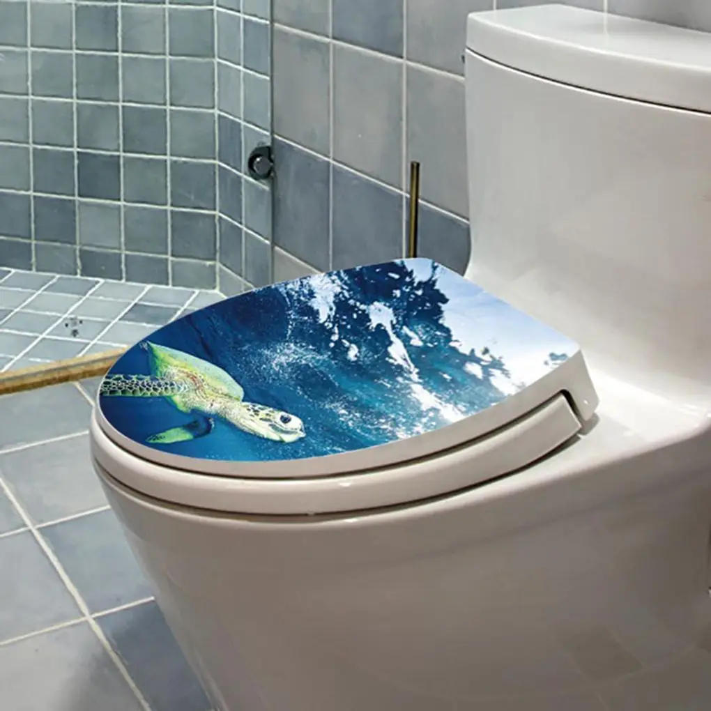 3D PVC Sea Turtle Printed Wall Sticker WC Pedestal Pan Cover Toilet